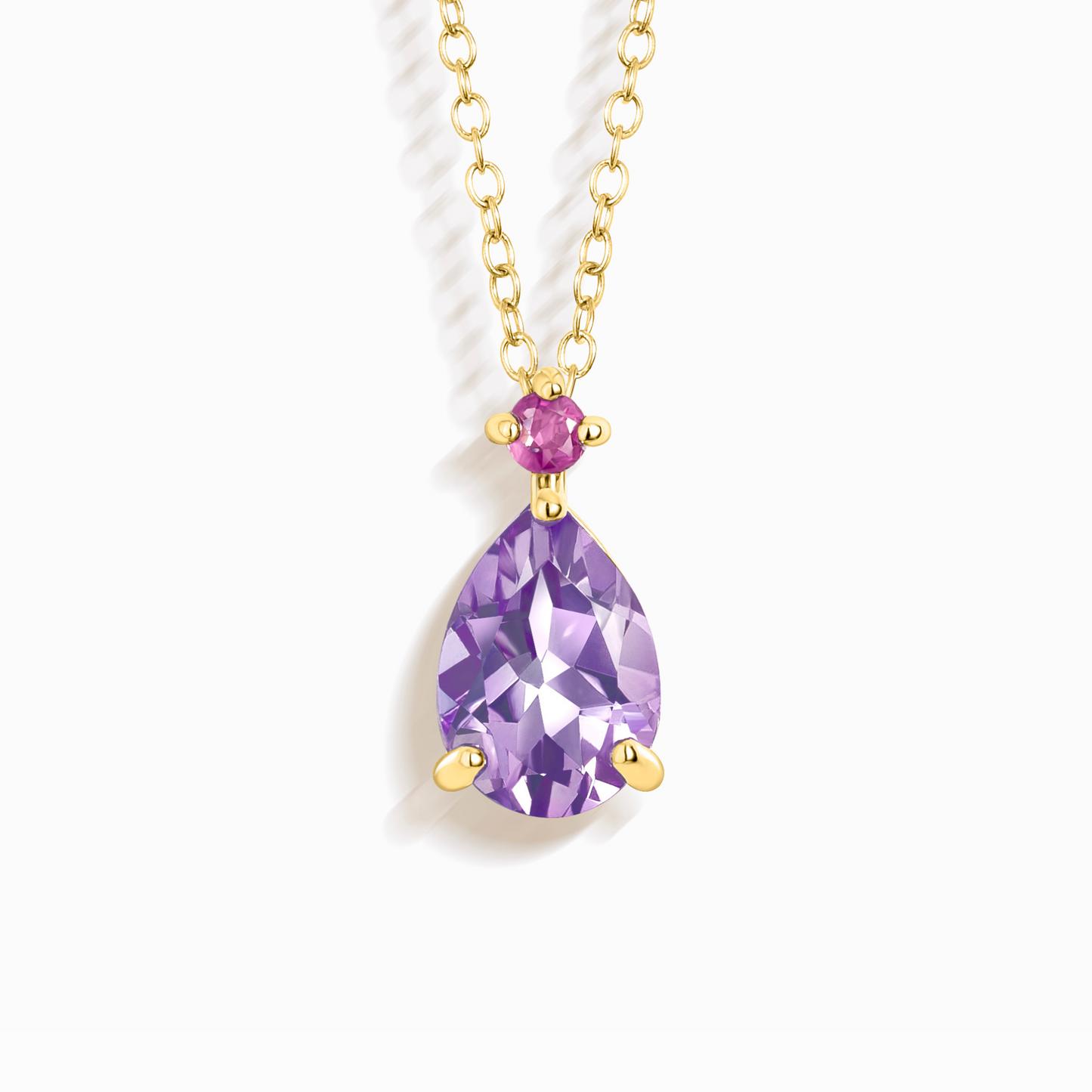 Pink Ruby & Amethyst Pear Cut Pendant Necklace in 18k Gold Vermeil - SJR London Timepiece