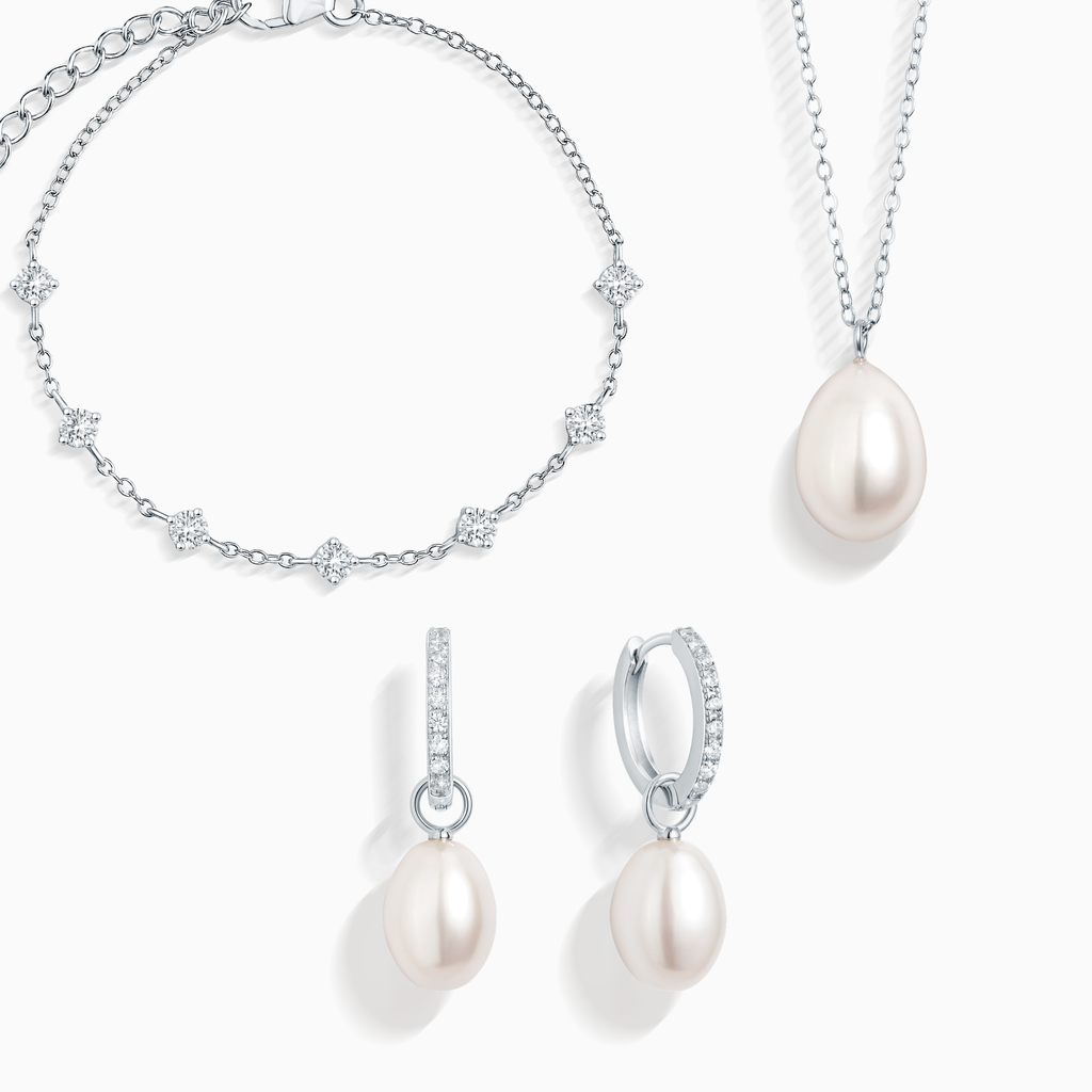 Parure de bijoux de mariée perles et moissanite en argent sterling