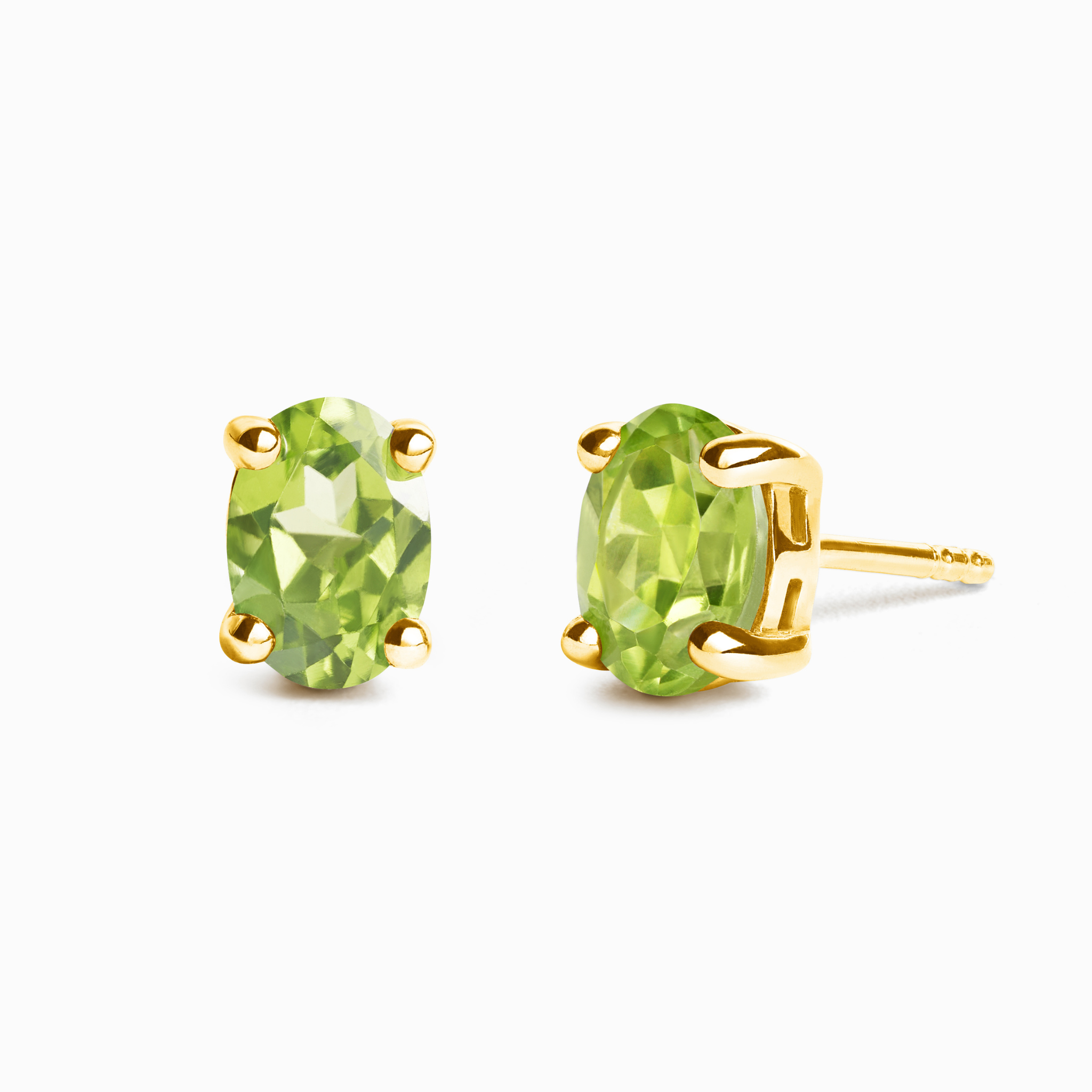 Boucles d'oreilles clous ovales en péridot en vermeil d'or 18 carats