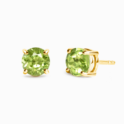 Peridot Round Stud Earrings 6 mm in 18k Gold Vermeil - SJR London Timepiece