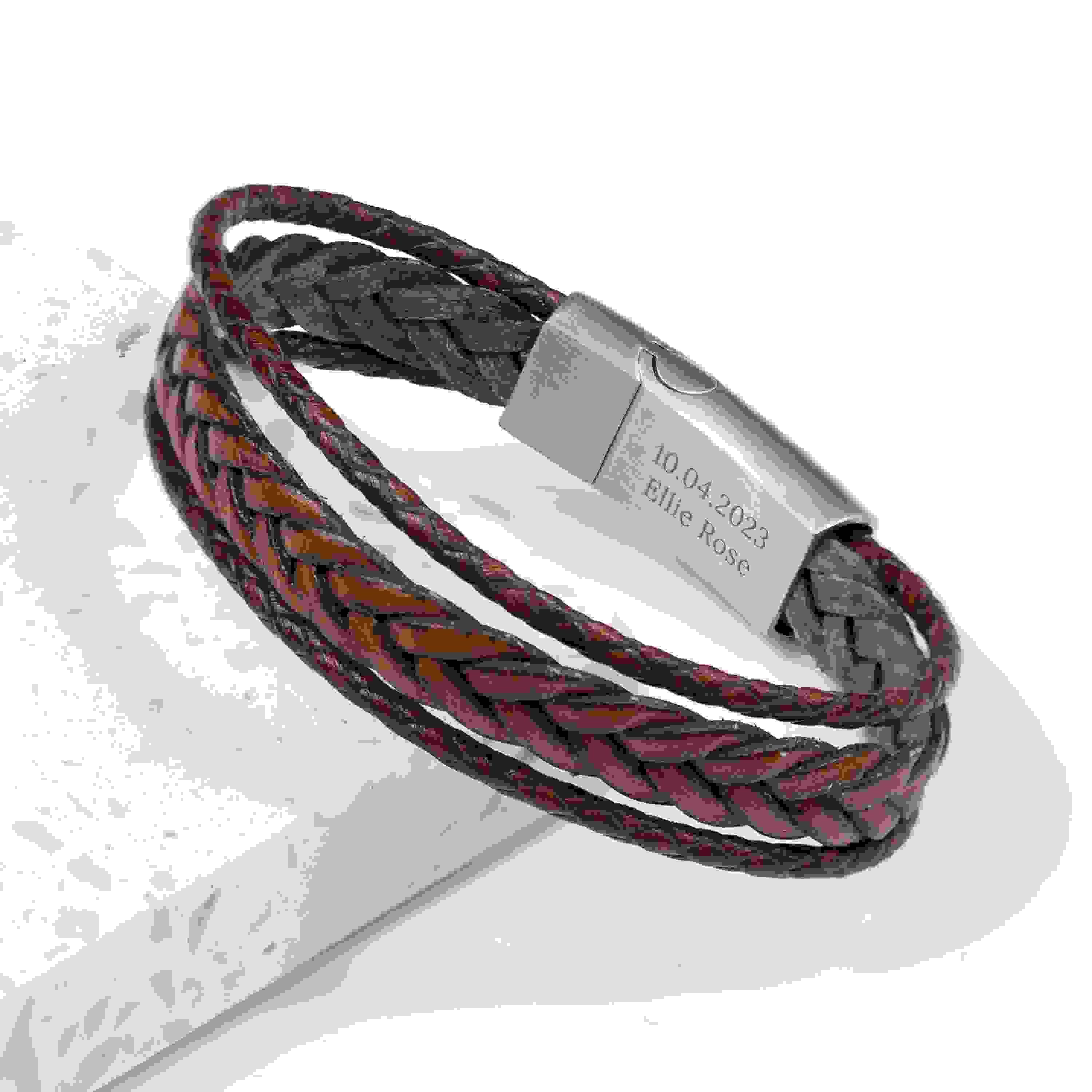 Personalised Men’s Brown Rune Woven Bracelet