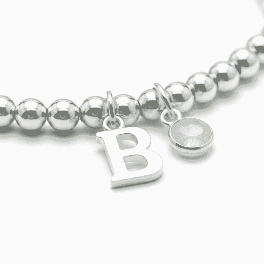 Personalised June Birthstone, Initial Letter & Moonstone Charm Bracelet