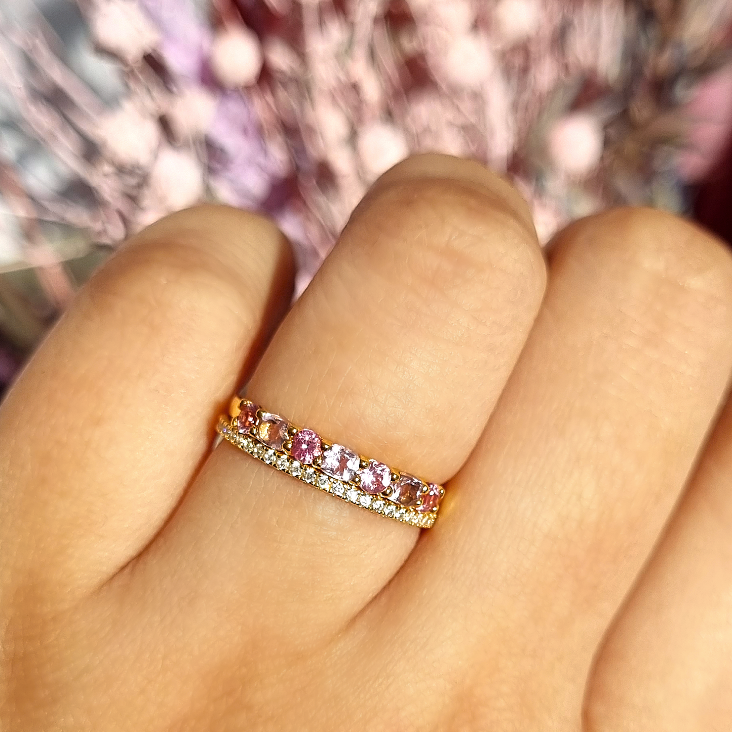 Pink Sapphire & Pink Amethyst Half Eternity Band in 18k Gold Vermeil - SJR London Timepiece