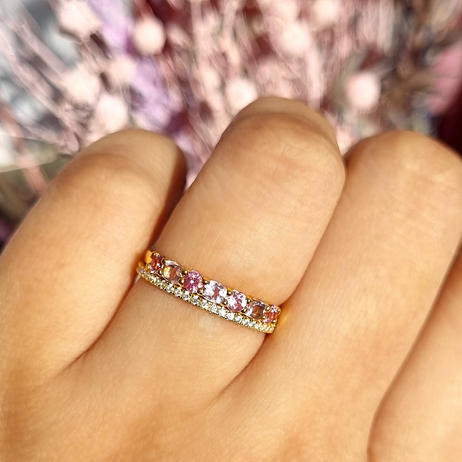 Pink Sapphire & Pink Amethyst Half Eternity Band in 18k Gold Vermeil - SJR London Timepiece