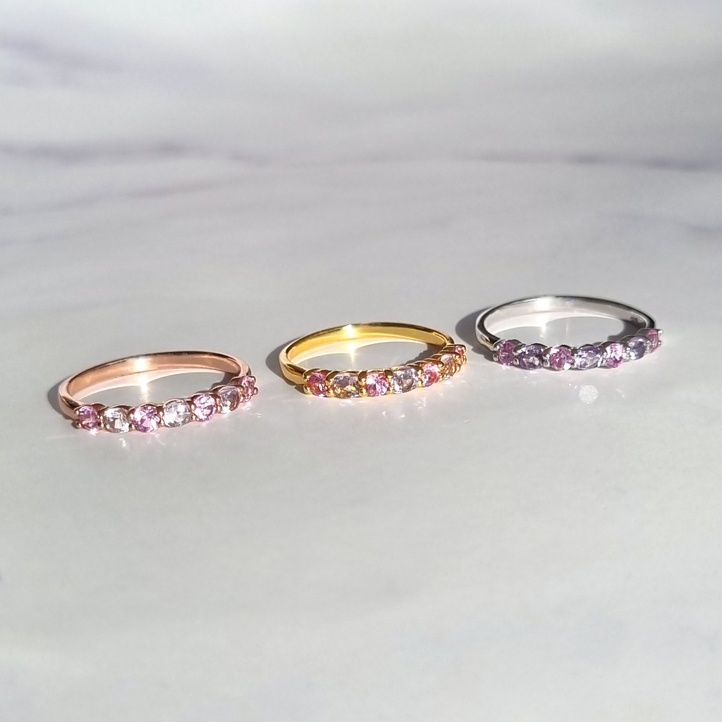 Demi-alliance saphir rose et améthyste rose en vermeil 18 carats