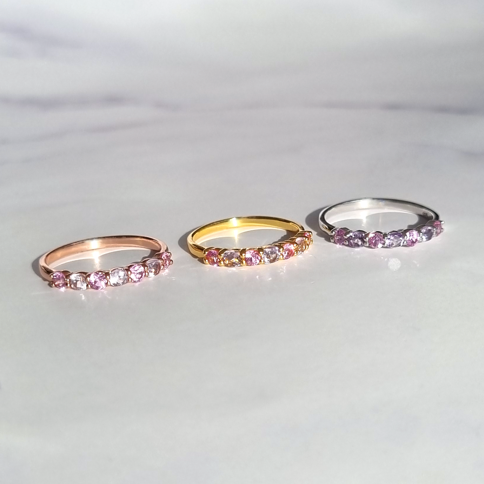 Pink Sapphire & Pink Amethyst Half Eternity Band in 18k Gold Vermeil - SJR London Timepiece