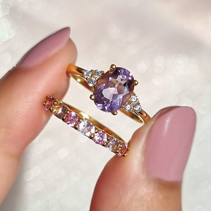 Pink Sapphire & Pink Amethyst Half Eternity Band in 18k Gold Vermeil - SJR London Timepiece