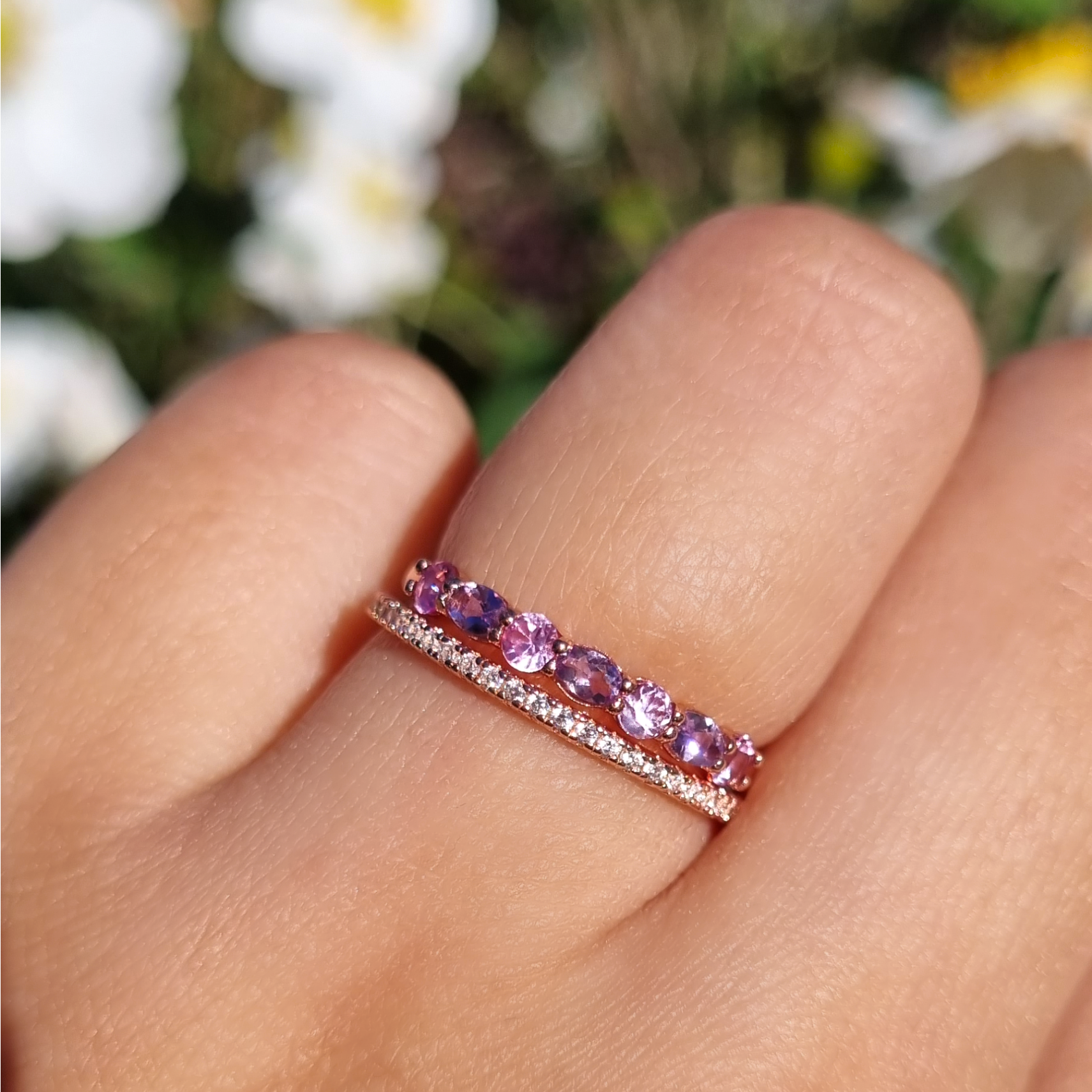 Pink Sapphire & Pink Amethyst Half Eternity Band in 18K Rose Gold Vermeil - SJR London Timepiece