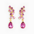 Boucles d'oreilles pendantes en gemmes roses en vermeil d'or 18 carats