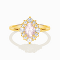 Bague halo en morganite rose en vermeil d'or 18 carats