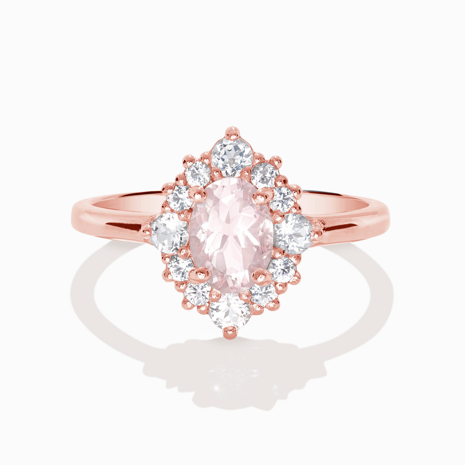 Pink Morganite Halo Ring in 18k Rose Vermeil - SJR London Timepiece