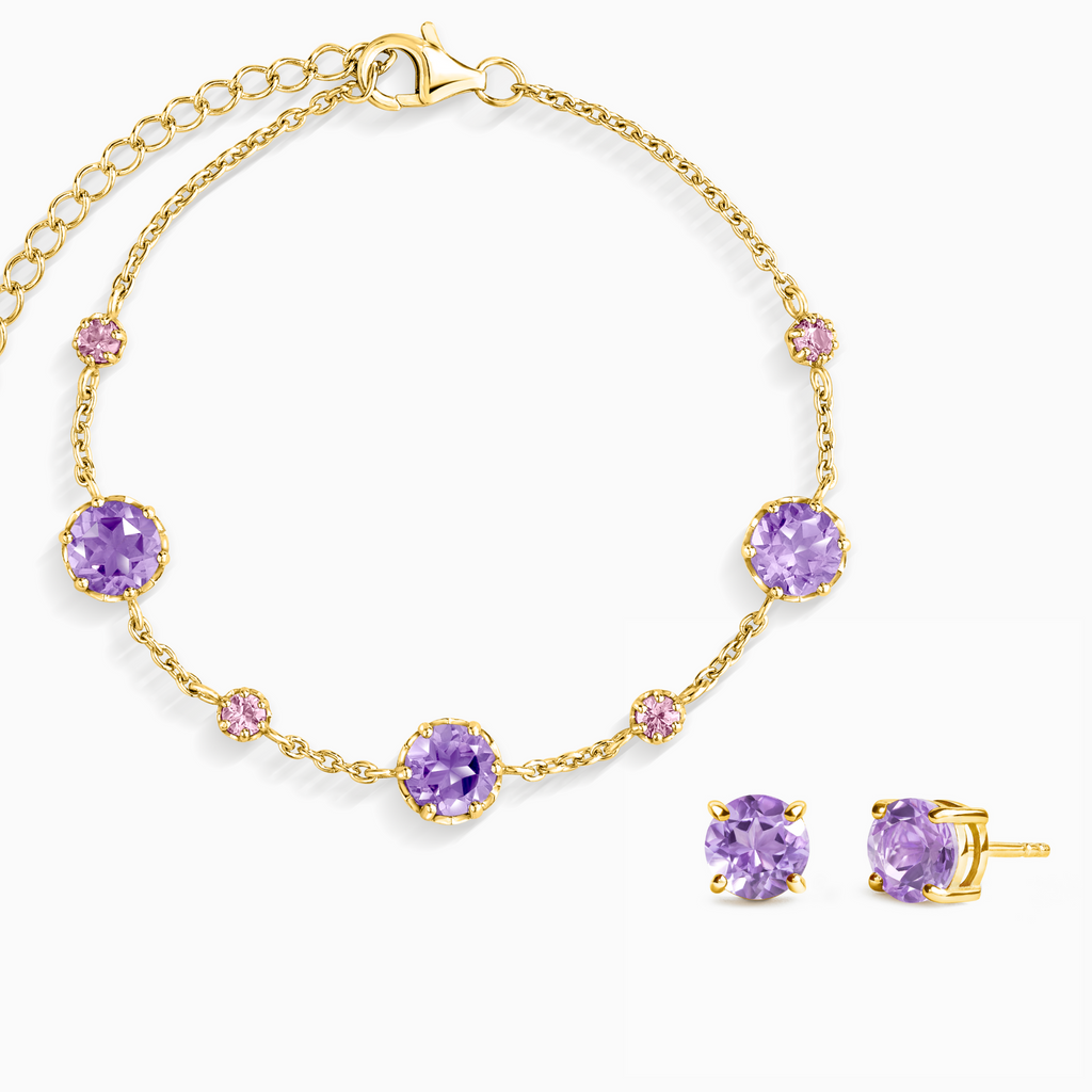Parure de bijoux Saphir Rose & Améthyste en Vermeil 18 carats
