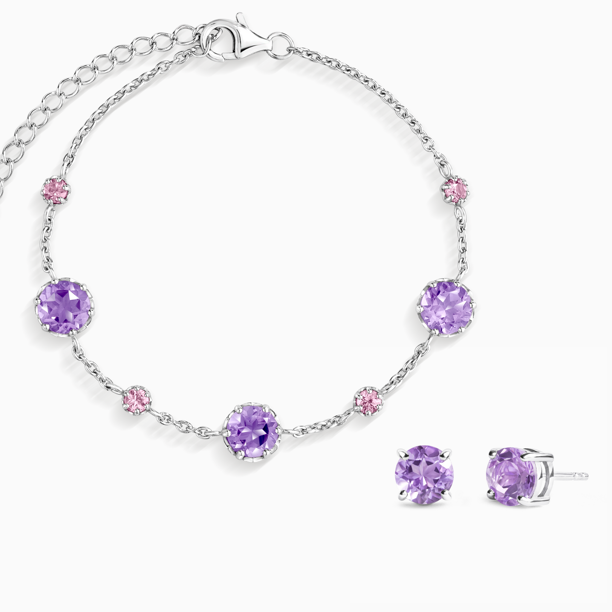 Parure en argent sterling saphir rose et améthyste