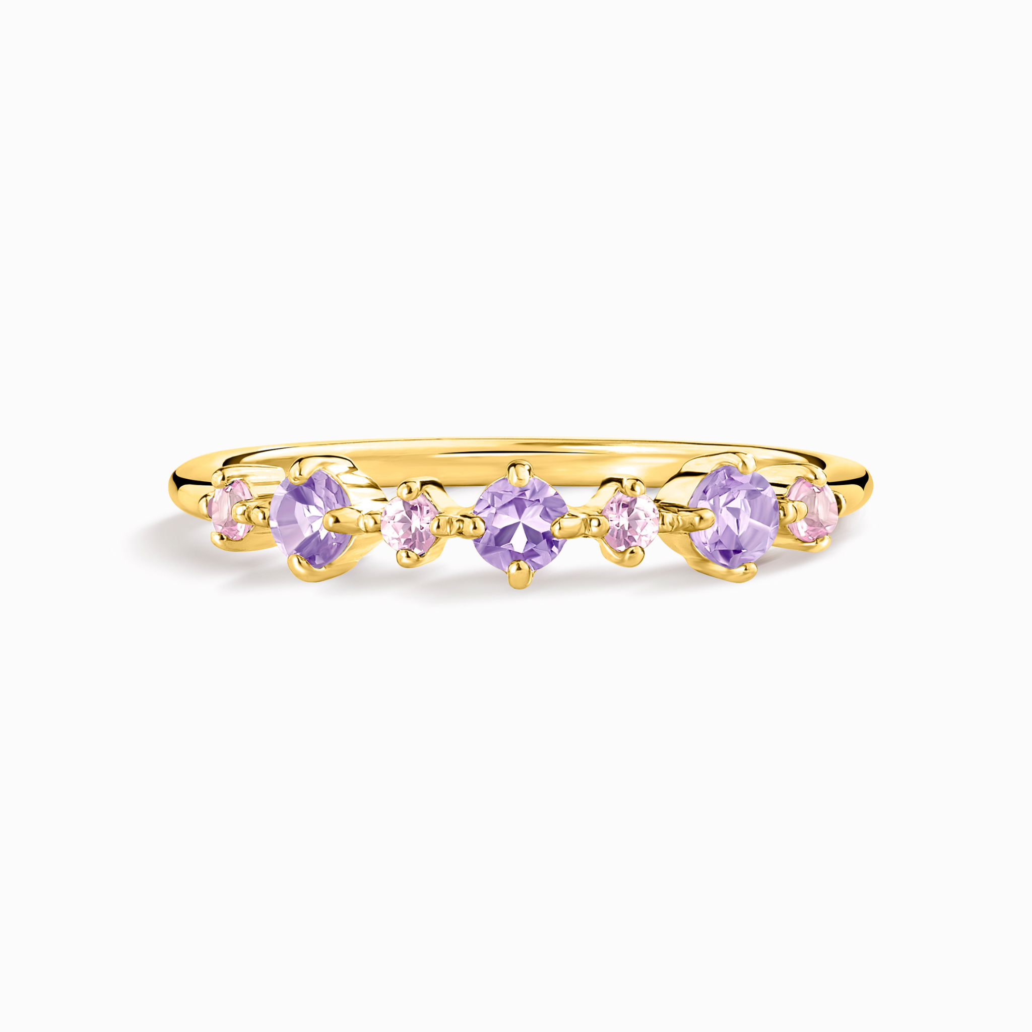 Alliance demi-éternité empilable Saphir Rose & Améthyste en Vermeil d'Or 18 carats