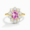 Bague de fiançailles auréole saphir rose en vermeil d'or 18 carats