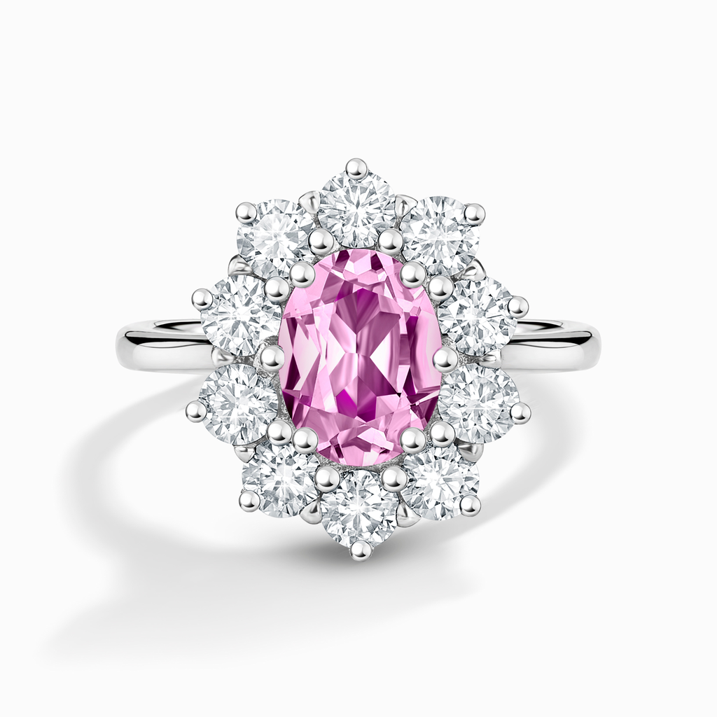 Bague de fiançailles auréole saphir rose en argent sterling