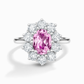 Bague de fiançailles auréole saphir rose en argent sterling