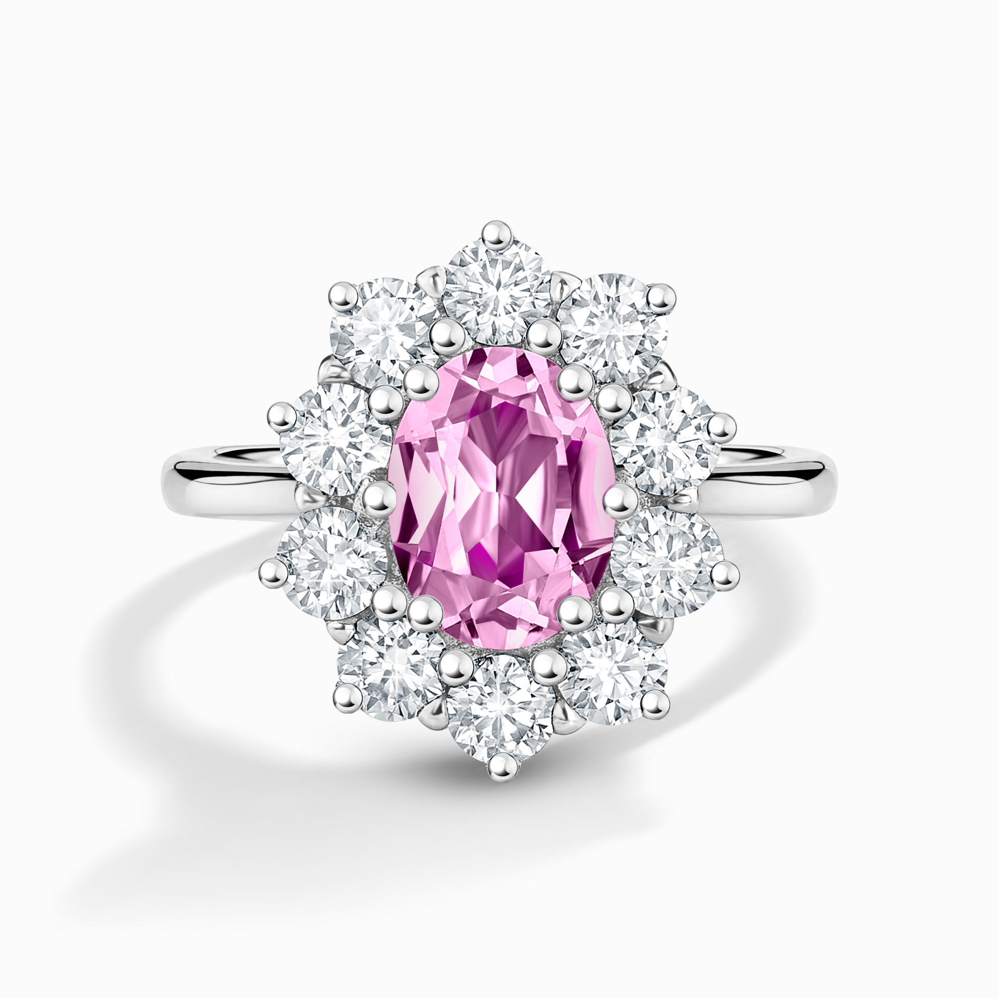 Pink Sapphire Halo Engagement Ring in Sterling Silver - SJR London Timepiece