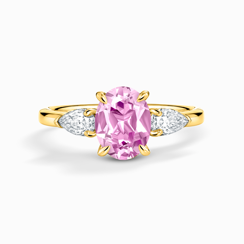 Bague de fiançailles trilogie en vermeil d'or 18 carats avec saphir rose taille ovale
