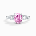 Bague de fiançailles trilogie ovale en saphir rose en argent sterling