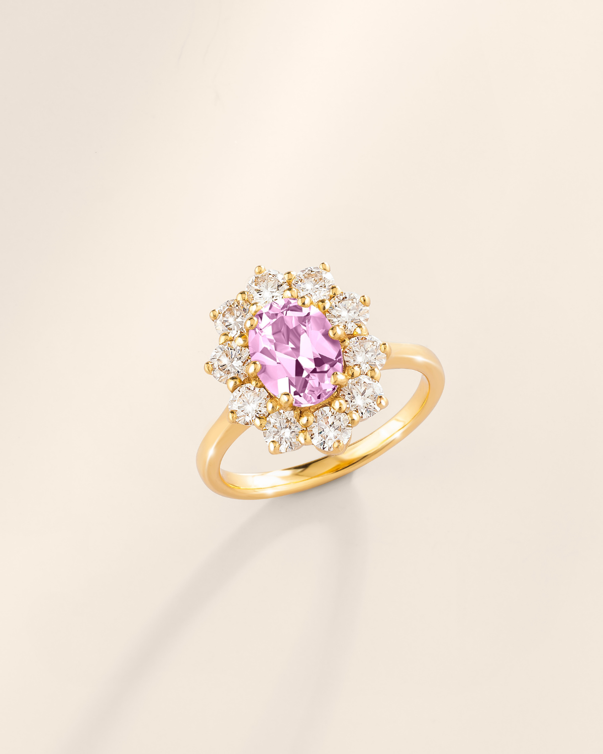 Pink Sapphire Halo Engagement Ring in 18k Gold Vermeil - SJR London Timepiece