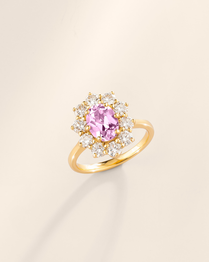 Pink Sapphire Halo Engagement Ring in 18k Gold Vermeil - SJR London Timepiece