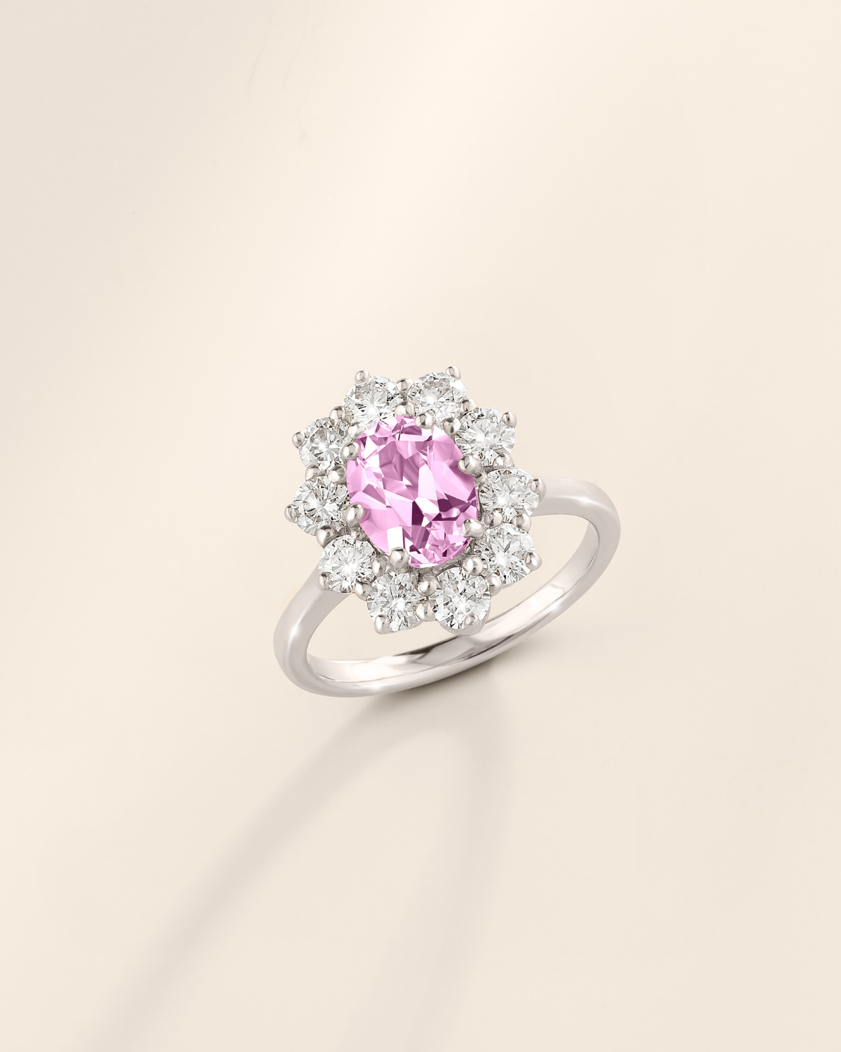 Pink Sapphire Halo Engagement Ring in Sterling Silver - SJR London Timepiece