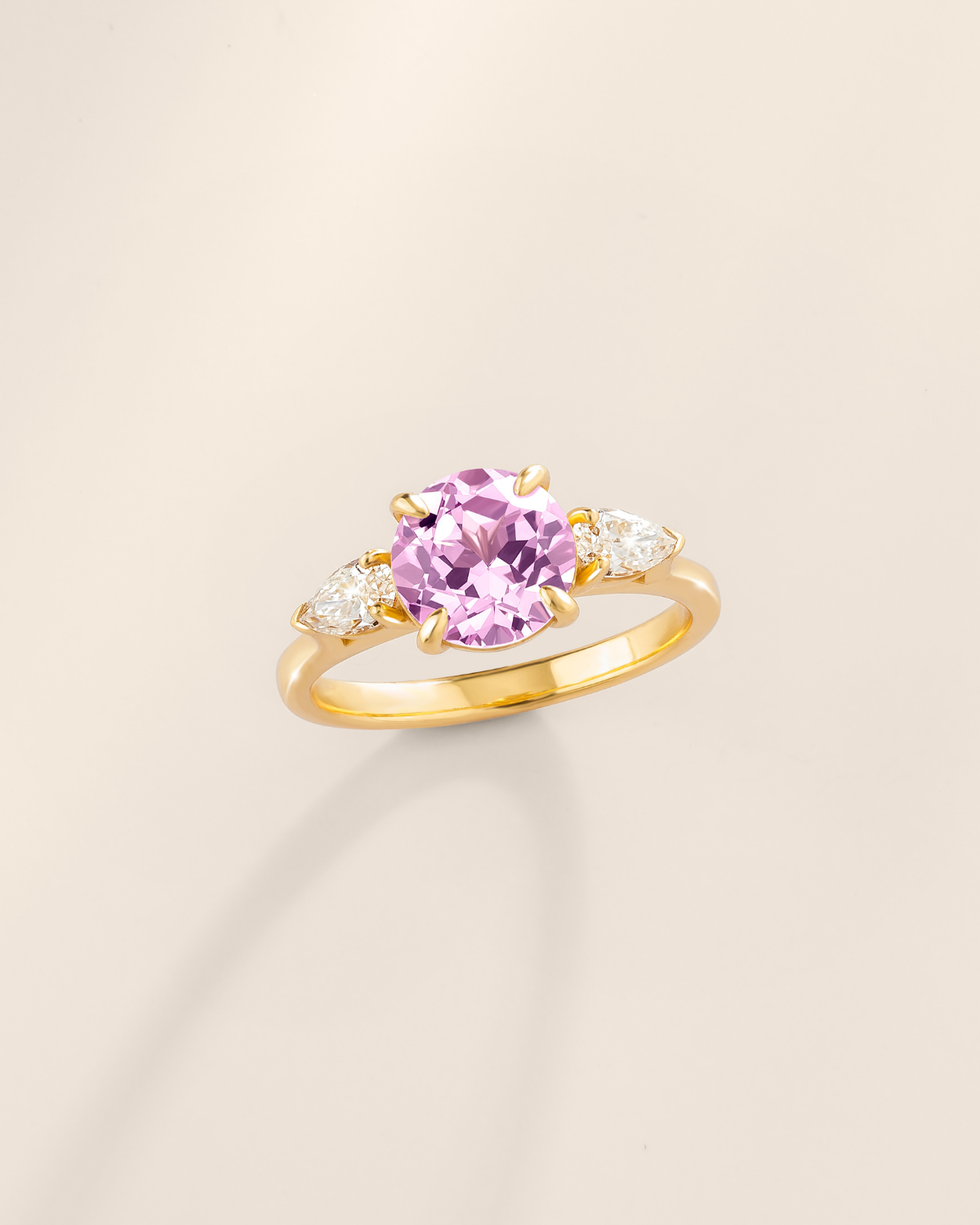 Pink Sapphire Round Cut Three Stone Engagement Ring in 18k Gold Vermeil - SJR London Timepiece