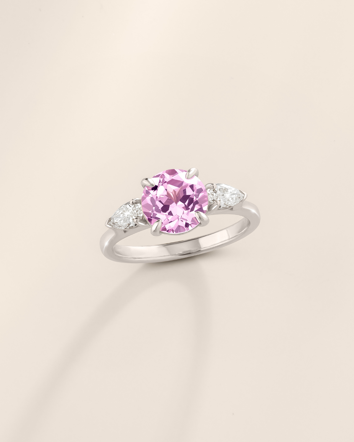 Bague de Fiançailles Trilogy Saphir Rose Taille Ronde en Argent Sterling