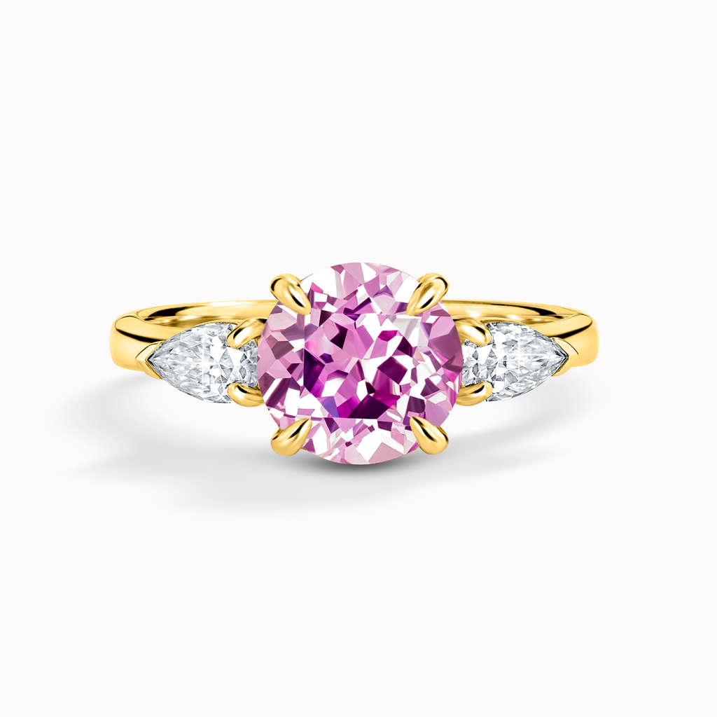 Bague de Fiançailles Trilogy Saphir Rose Taille Ronde en Vermeil Or 18 carats