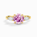 Bague de Fiançailles Trilogy Saphir Rose Taille Ronde en Vermeil Or 18 carats