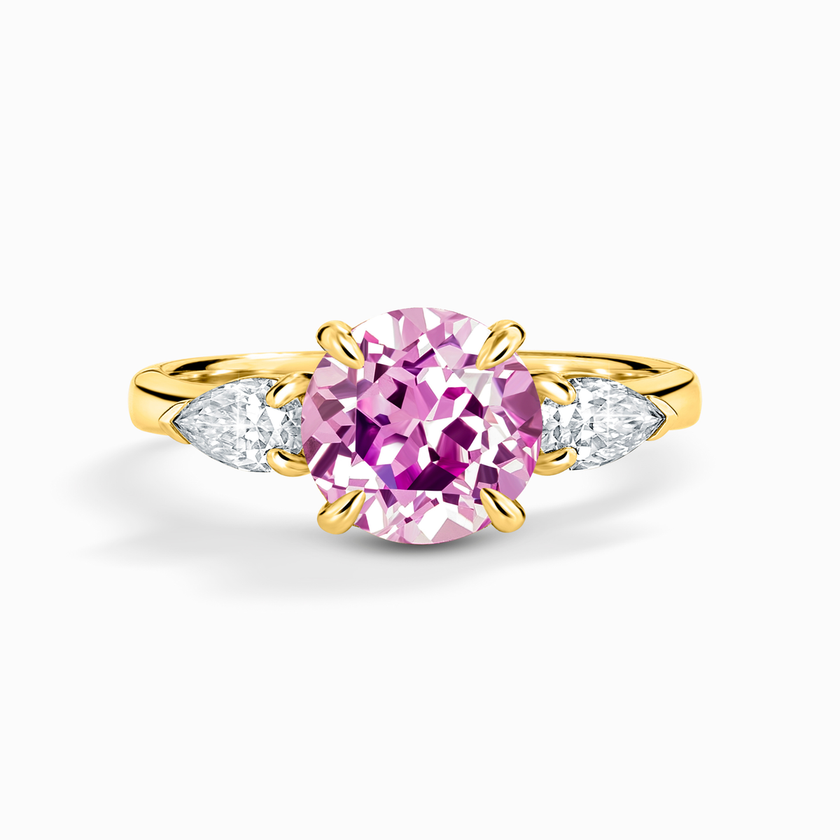 Bague de Fiançailles Trilogy Saphir Rose Taille Ronde en Vermeil Or 18 carats