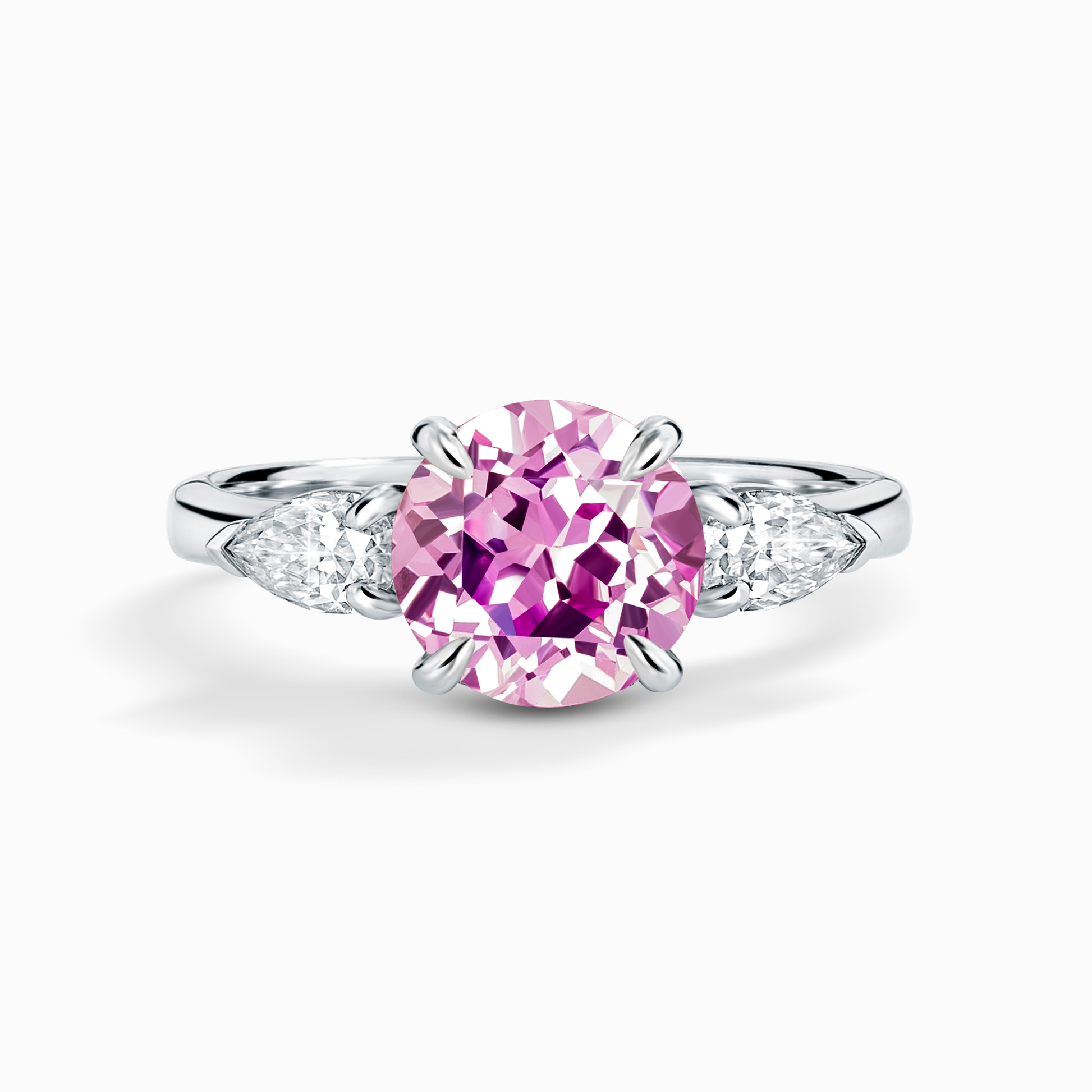Pink Sapphire Round Cut Three Stone Engagement Ring in Sterling Silver - SJR London Timepiece