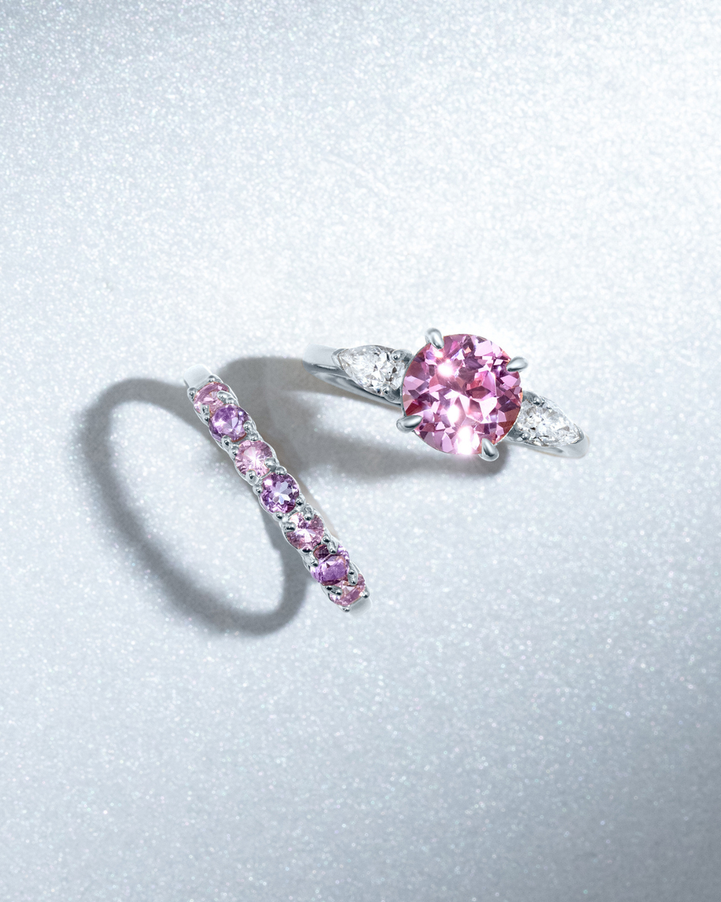 Bague de Fiançailles Trilogy Saphir Rose Taille Ronde en Argent Sterling