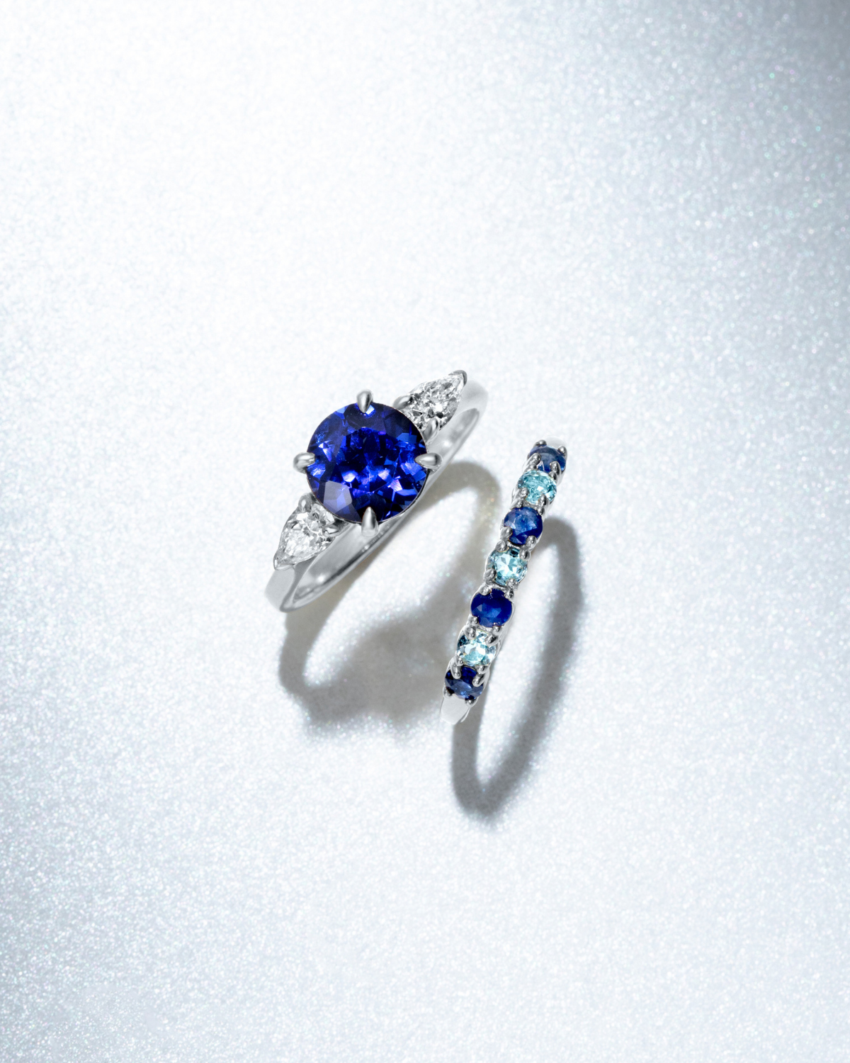 Blue Sapphire Round Cut Three Stone Engagement Ring in Sterling Silver - SJR London Timepiece