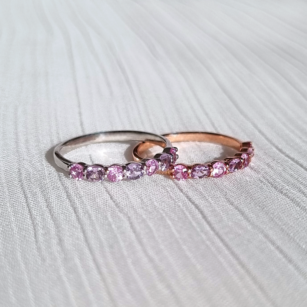 Demi-alliance Saphir Rose & Améthyste Rose en Plaqué Or Rose 18 carats