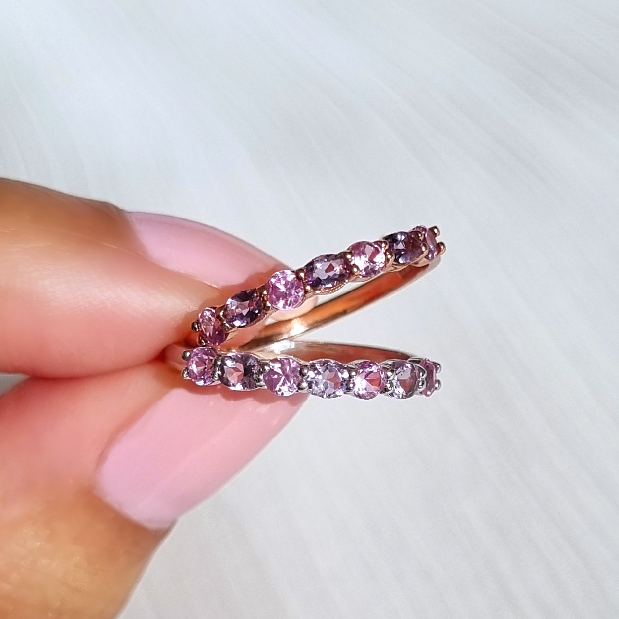 Pink Sapphire & Pink Amethyst Half Eternity Band in 18K Rose Gold Vermeil - SJR London Timepiece