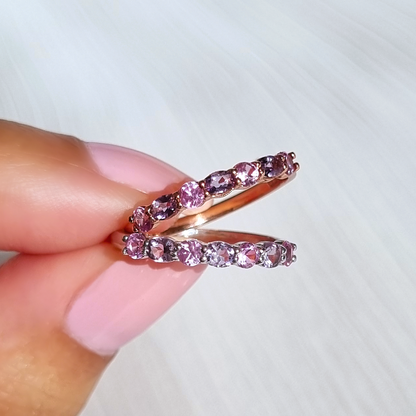 Pink Sapphire & Pink Amethyst Half Eternity Band in 18K Rose Gold Vermeil - SJR London Timepiece