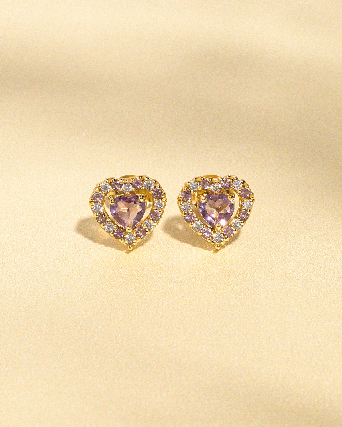 Purple Heart Lavender Amethyst Stud Earrings in 18k Gold Vermeil - SJR London Timepiece