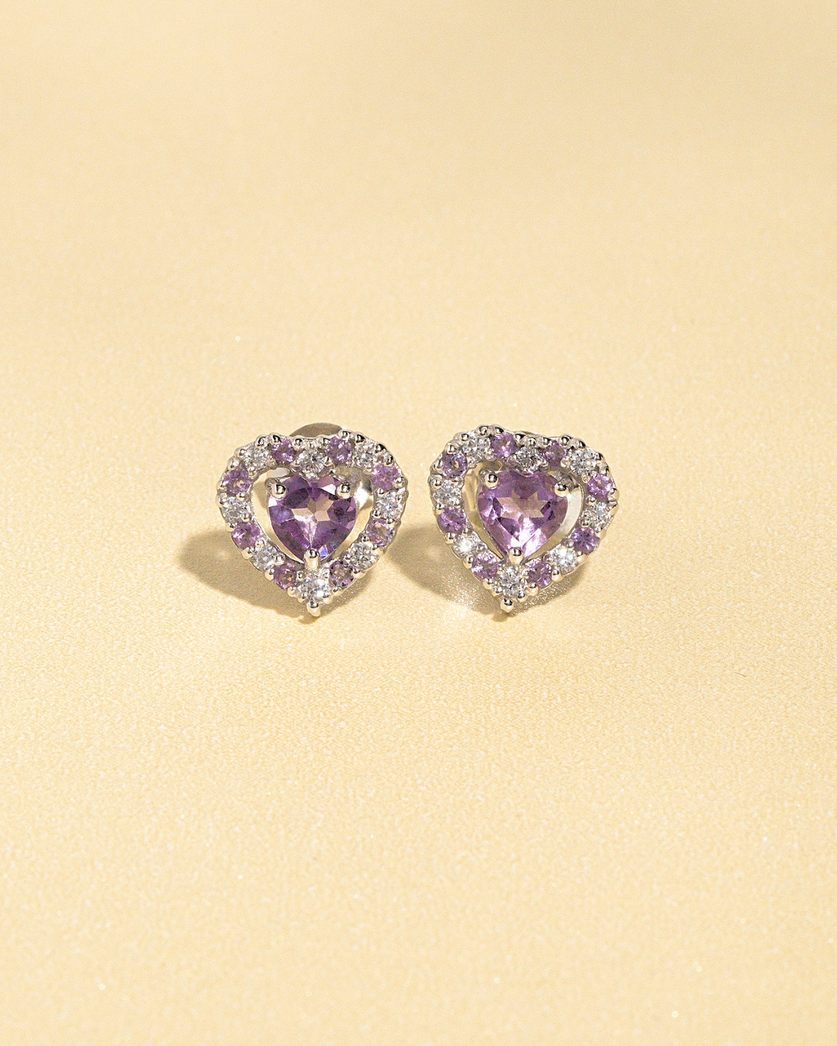 Purple Heart Lavender Amethyst Stud Earrings in Sterling Silver - SJR London Timepiece