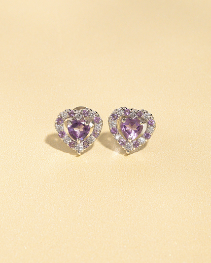 Purple Heart Lavender Amethyst Stud Earrings in Sterling Silver - SJR London Timepiece