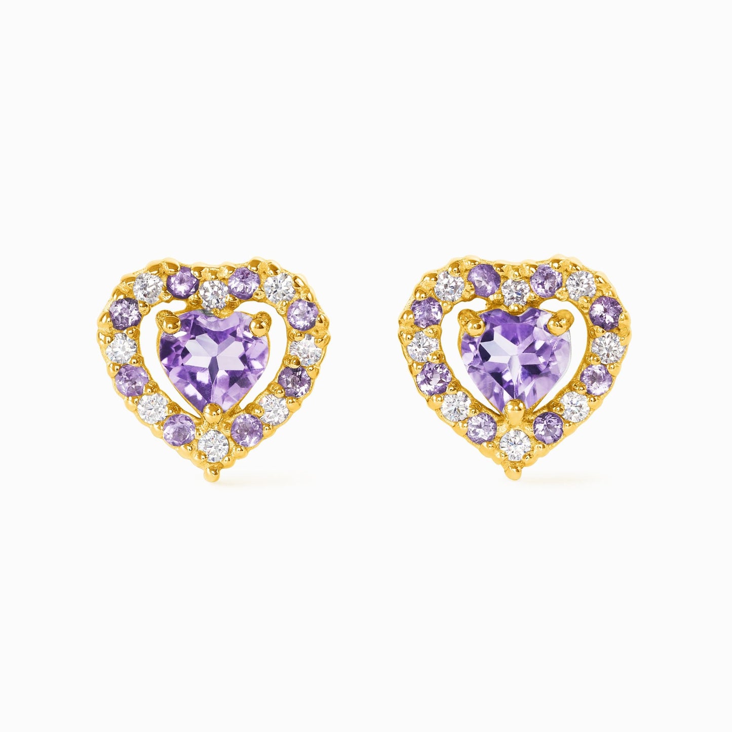 Purple Heart Lavender Amethyst Stud Earrings in 18k Gold Vermeil - SJR London Timepiece