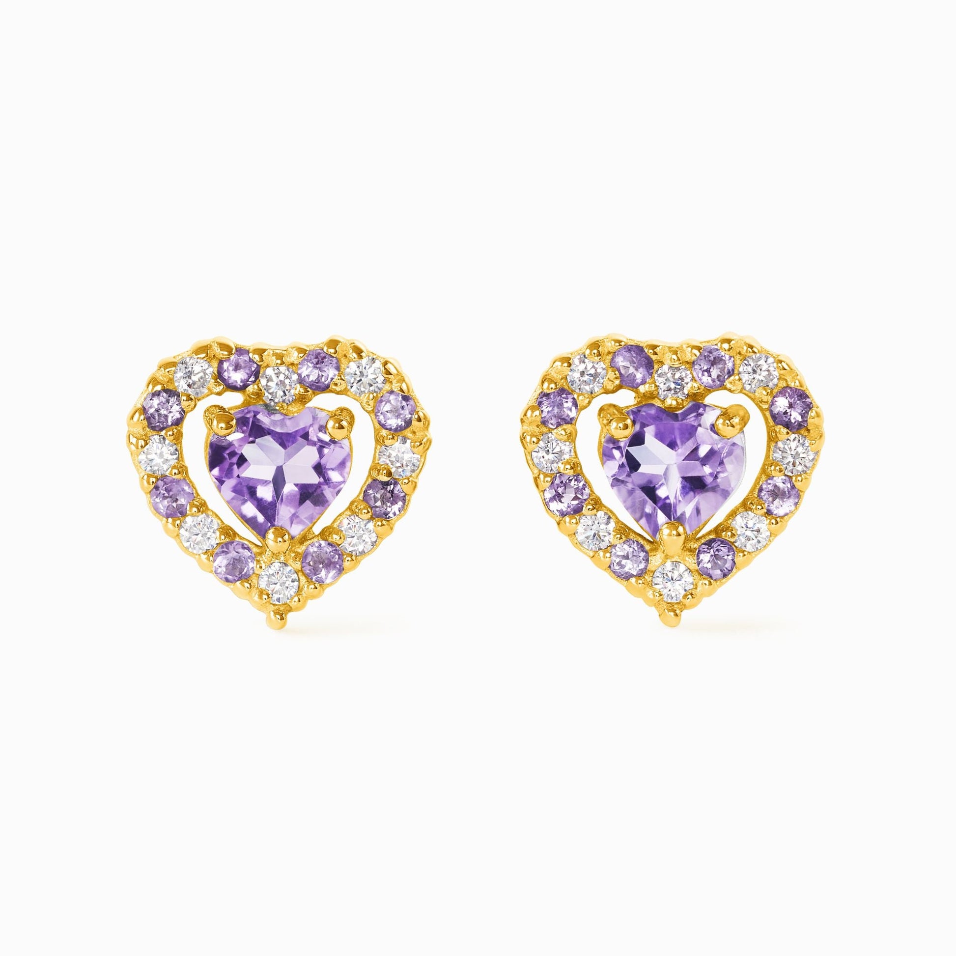 Purple Heart Lavender Amethyst Stud Earrings in 18k Gold Vermeil - SJR London Timepiece