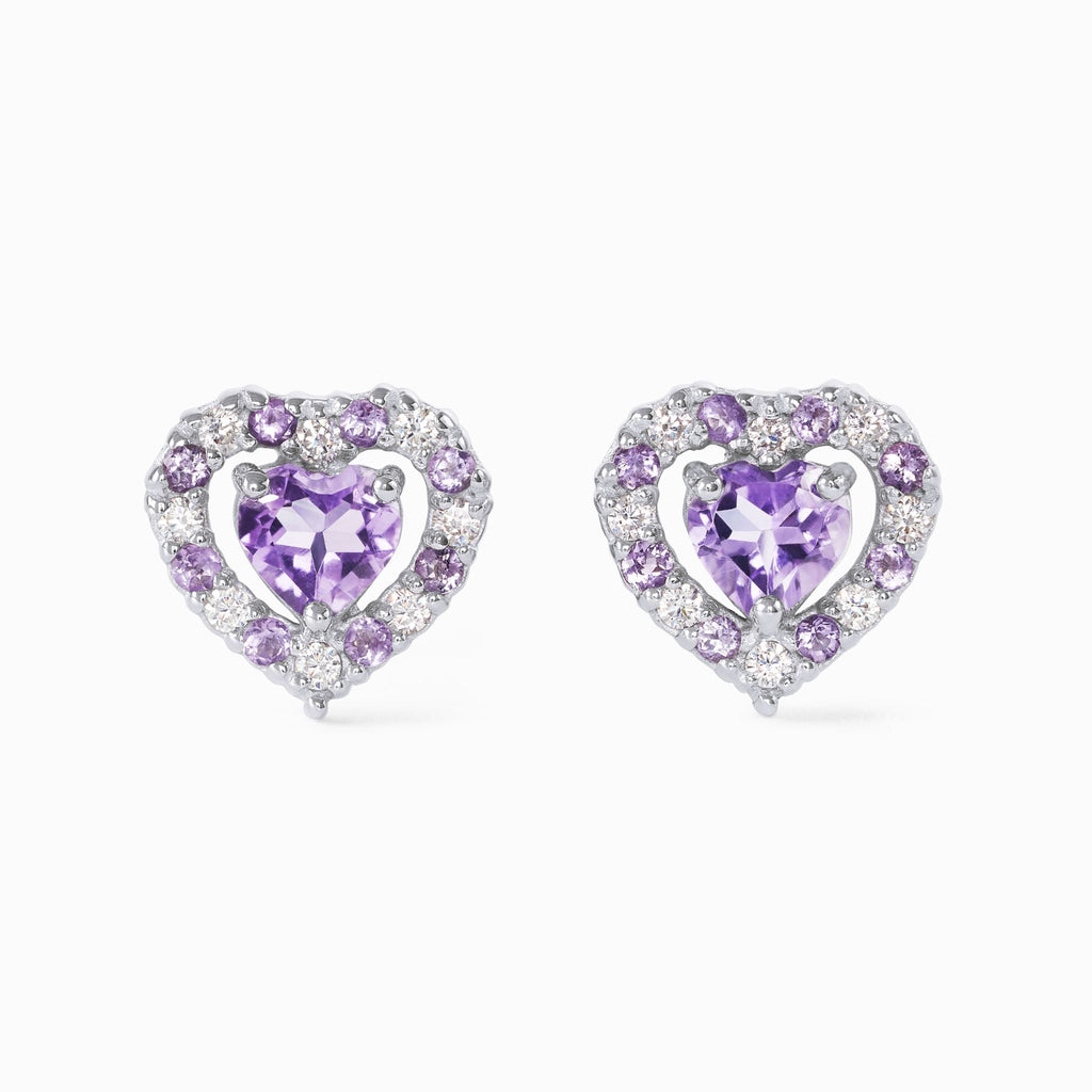 Puces d'oreilles Cœur Pourpre Lavande Améthyste en argent sterling