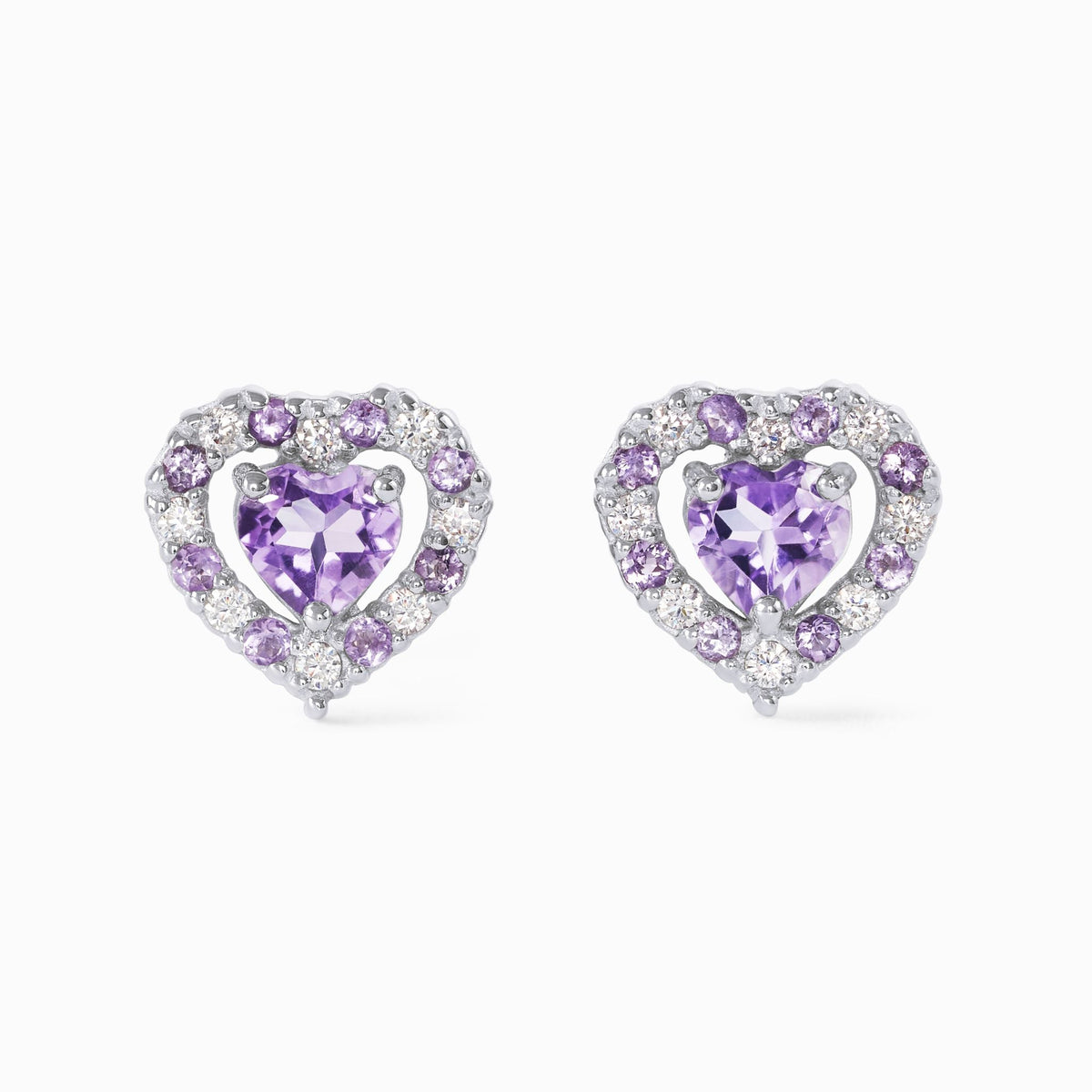 Puces d'oreilles Cœur Pourpre Lavande Améthyste en argent sterling