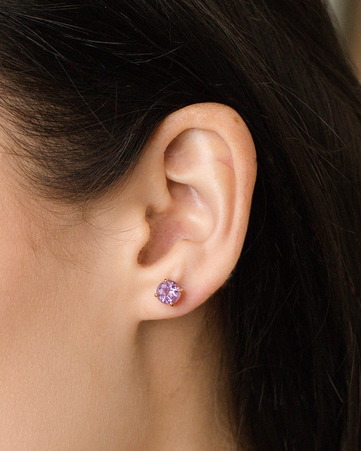 Lavender Amethyst Round Stud Earrings 6 mm in 18k Rose Gold Vermeil - SJR London Timepiece