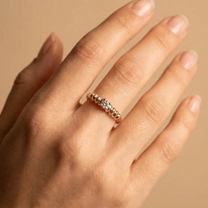 Solid Gold Ring – Radiant Beaded Solitaire – 14ct Gold