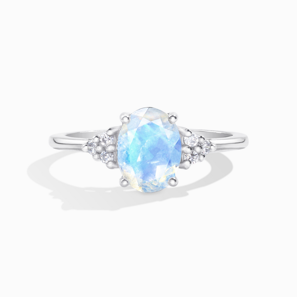 Bague Pierre de Lune Arc-en-ciel en Argent Sterling (Taille Ovale)