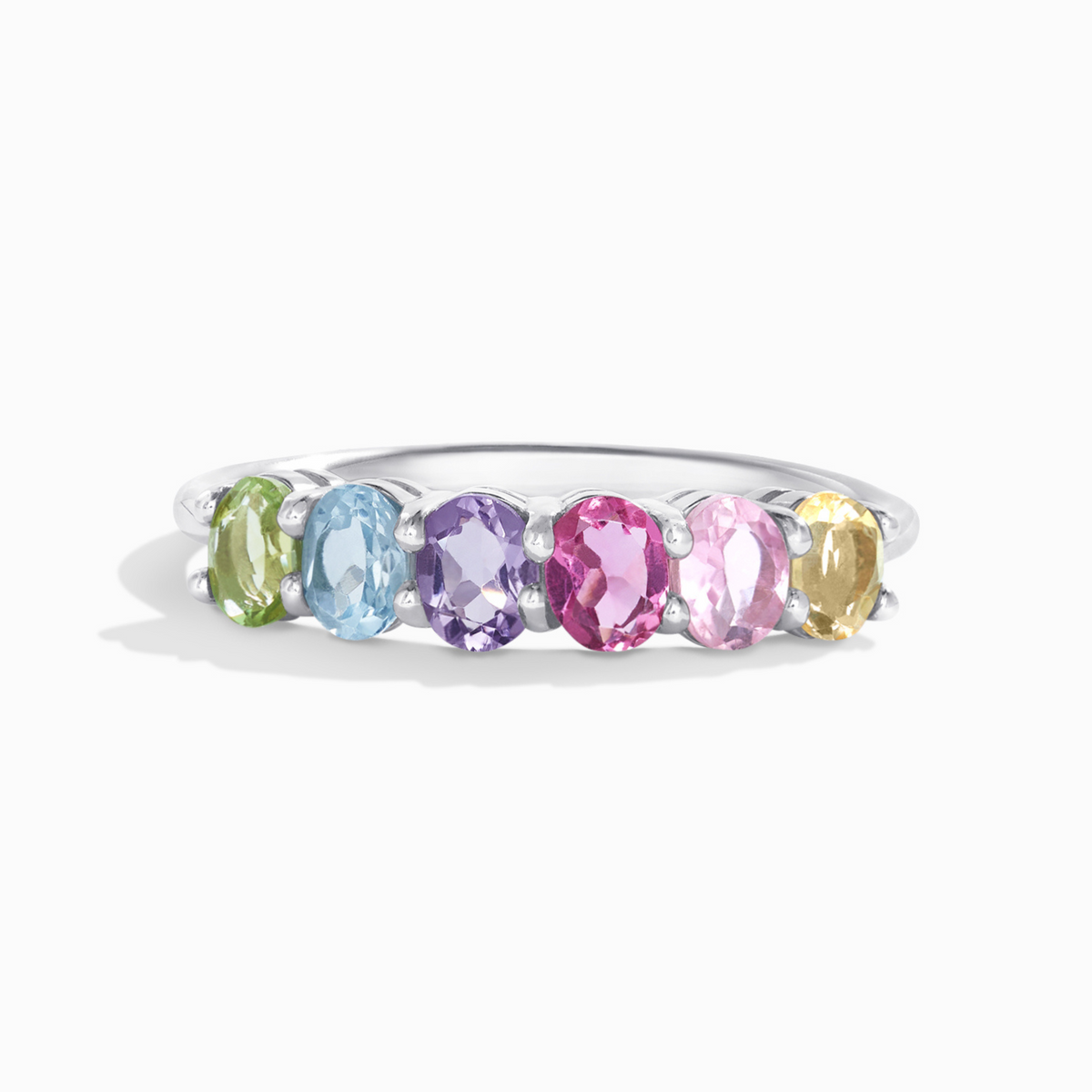 Bague Demi-Éternité Arc-en-ciel en Pierres Précieuses Multicolores en Argent Sterling