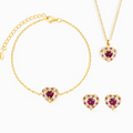 Parure de bijoux Cœur Rouge Grenat Rhodolite en Vermeil Or 18 carats